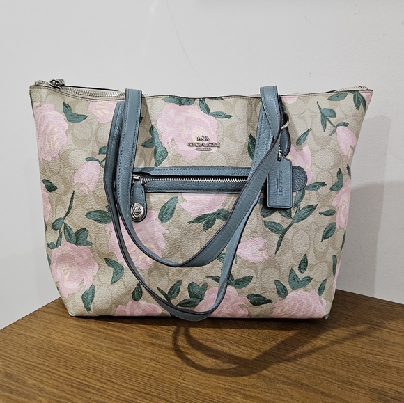 Coach Signature Floral Leather Tote Bag - Picture 7 of 11